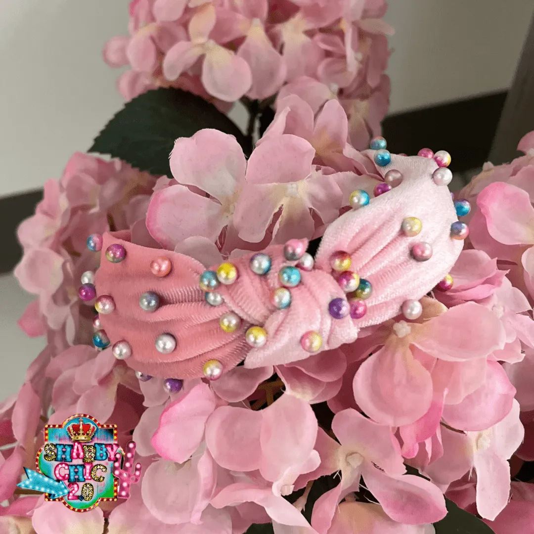 Pink Headband with Pearls