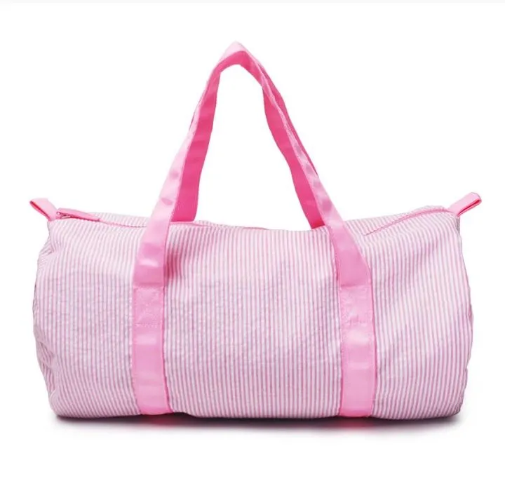 Pink Seersucker Duffle bag for monograming