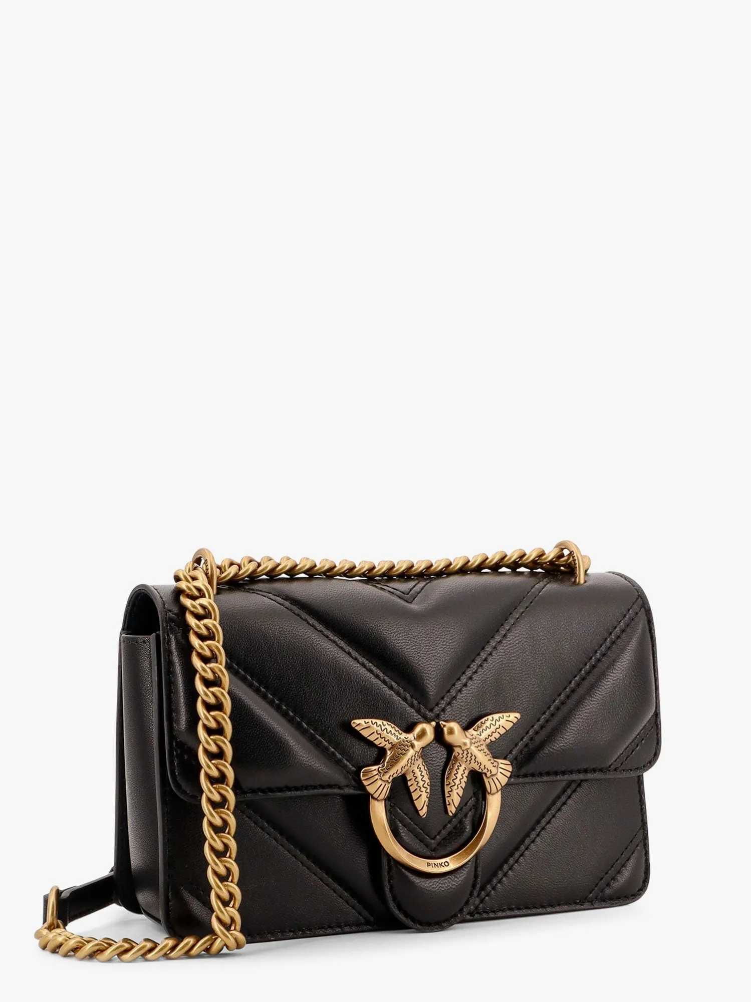 Pinko Matelass�� Leather Shoulder Bag With Love Birds Buckle