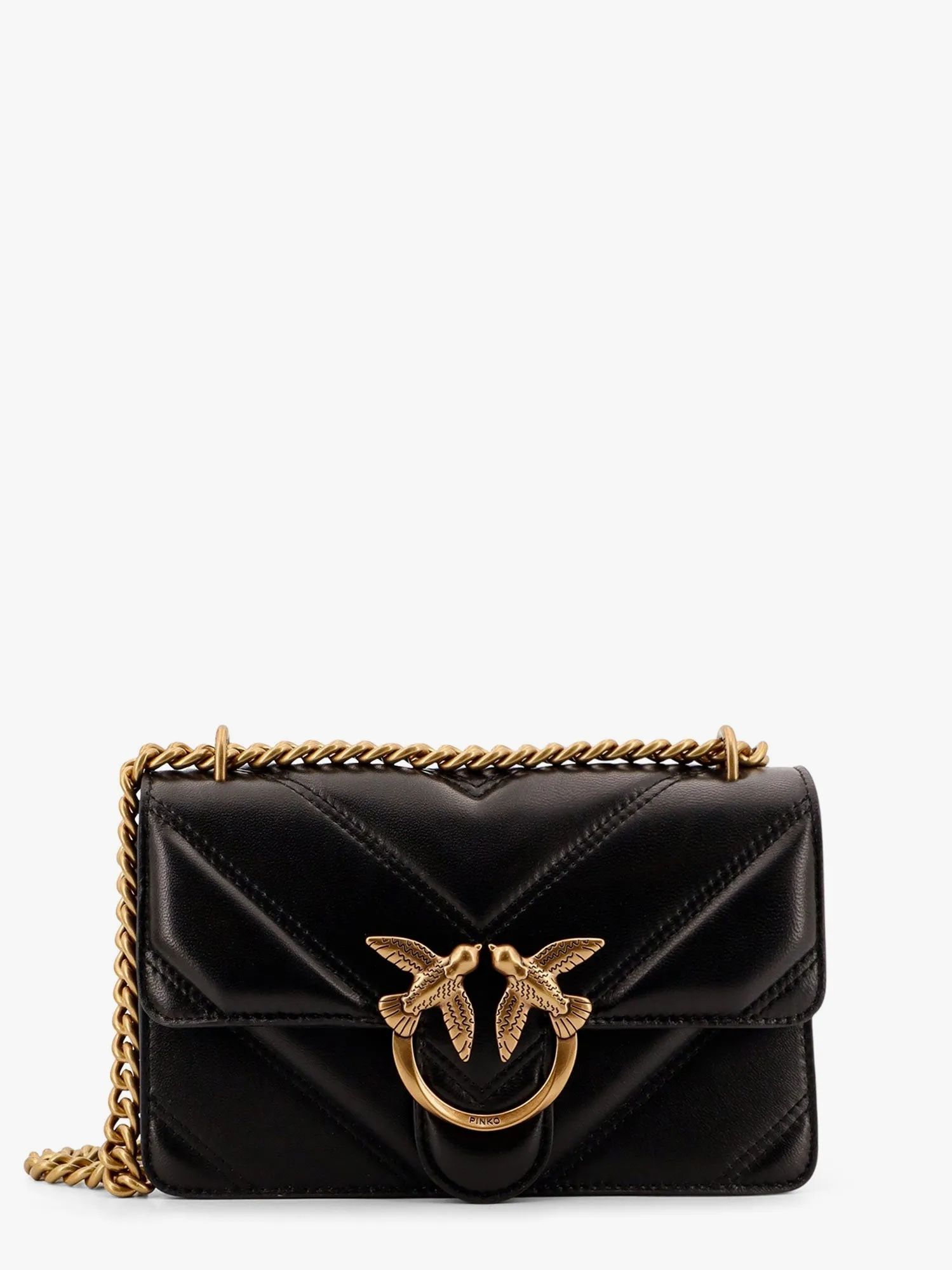 Pinko Matelass�� Leather Shoulder Bag With Love Birds Buckle