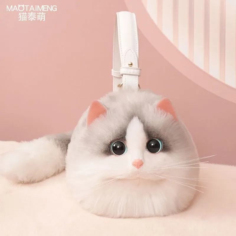 Plush Fashion Cute Cat Bag Plush Stuffed Animal Crossbody Bags Women Fashion Soft Purse Cartoon Handbags Super Emulation