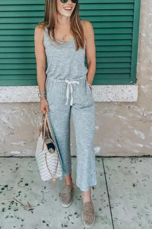 Pockets Drawstring Sleevelss Jumpsuit