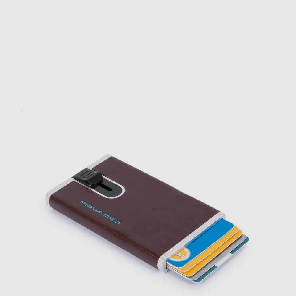 Porta Carte di Credito Piquadro con Sliding System Blue Square Mogano