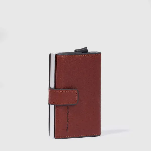 Porta Carte di Credito Piquadro in Metallo e Pelle Black Square Cuoio