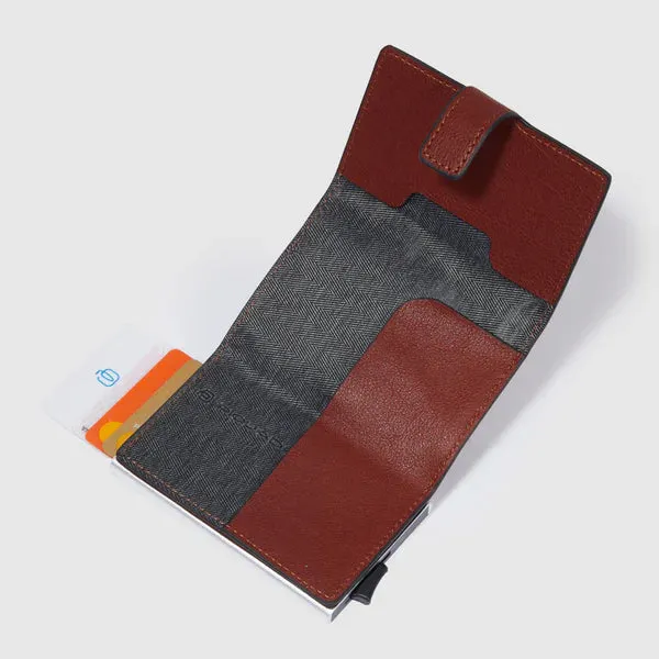 Porta Carte di Credito Piquadro in Metallo e Pelle Black Square Cuoio