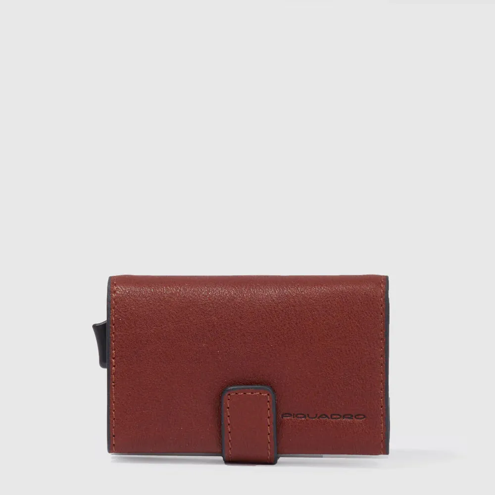 Porta Carte di Credito Piquadro in Metallo e Pelle Black Square Cuoio