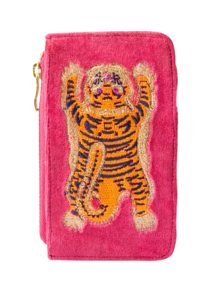 Powder Ikat Tiger Velvet Card Holder - Fuchsia