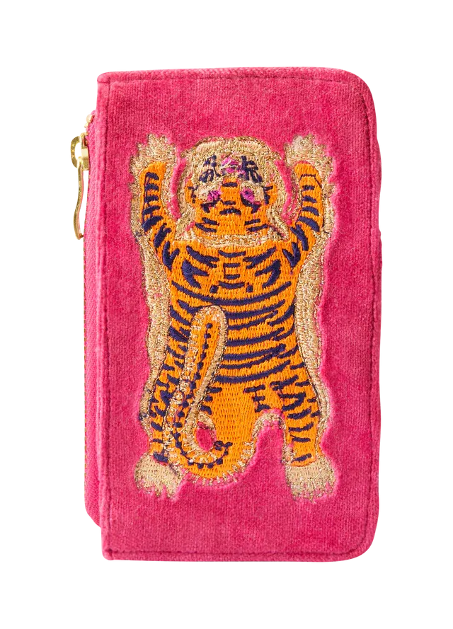 Powder Ikat Tiger Velvet Card Holder - Fuchsia