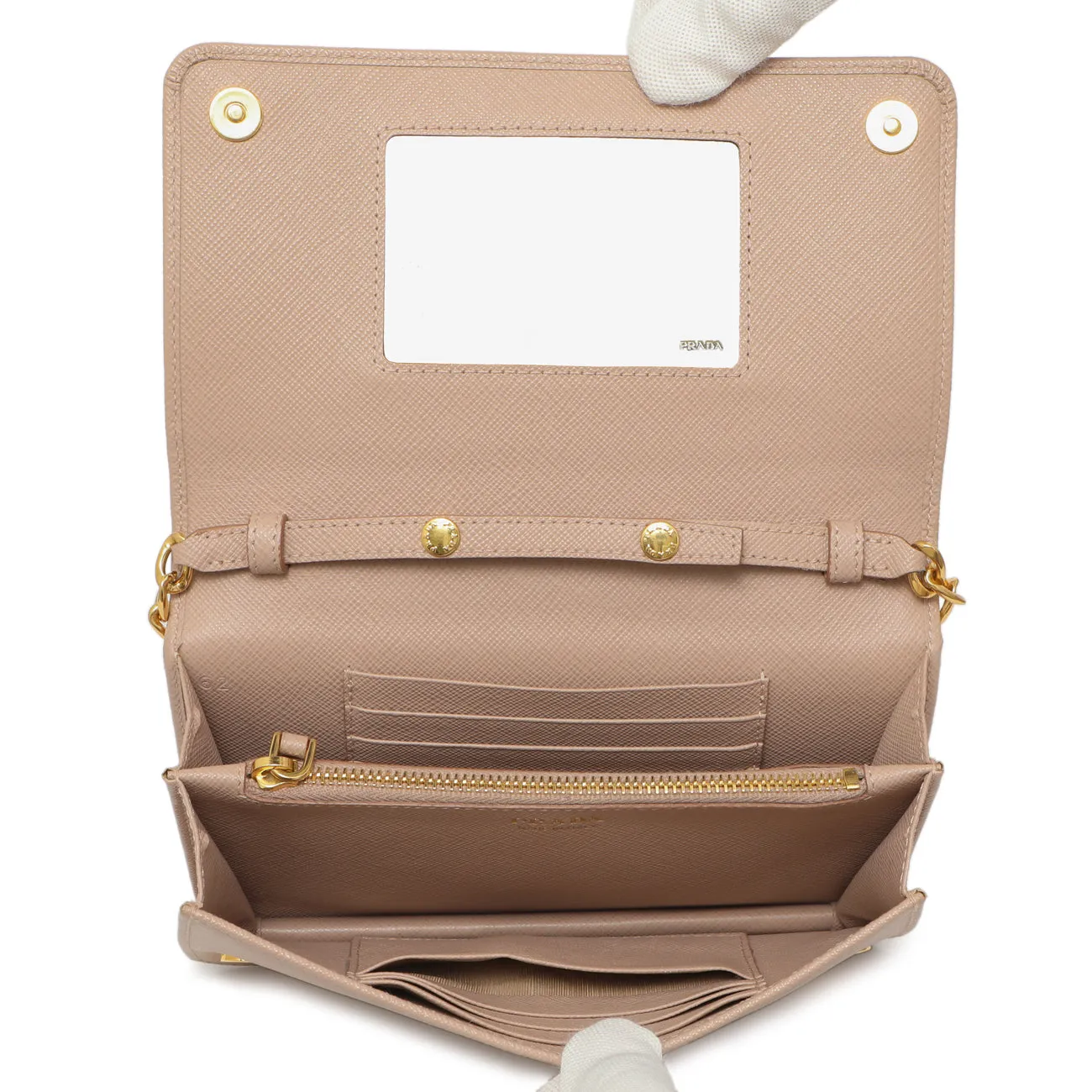 Prada Cammeo Saffiano Lux Chain Wallet