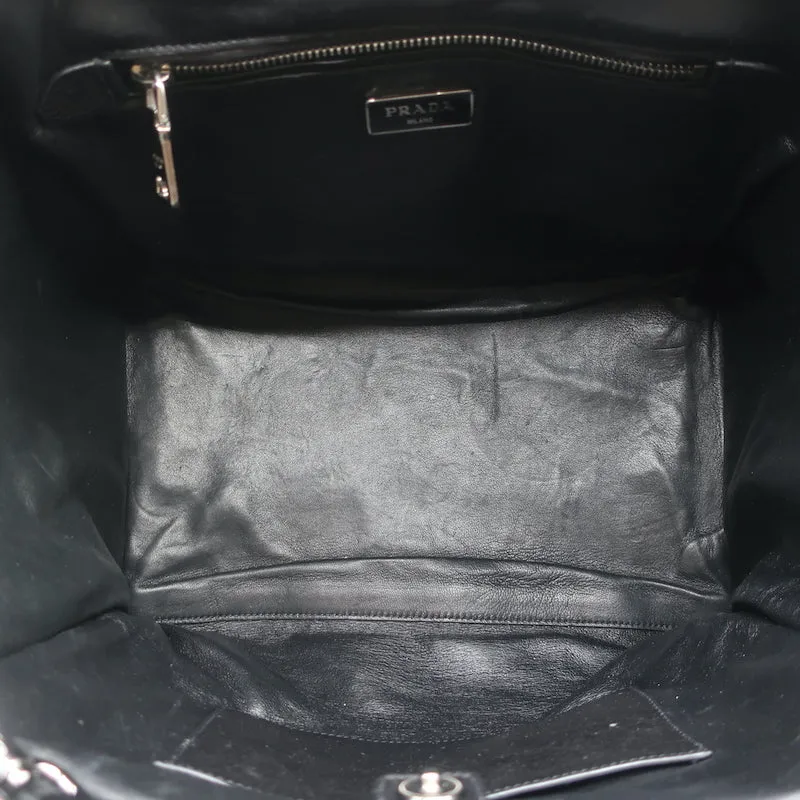 Prada Glace Twin Pocket Tote Black Leather Medium Crossbody Bag