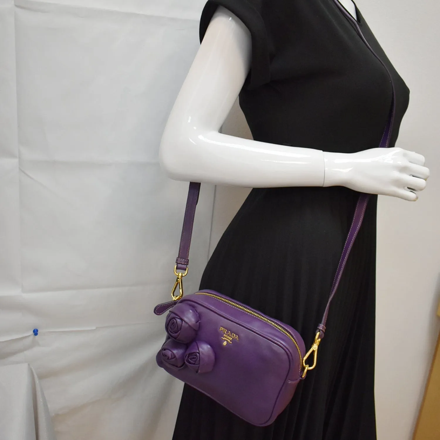 PRADA Nappa Rose Leather Crossbody Bag Viola