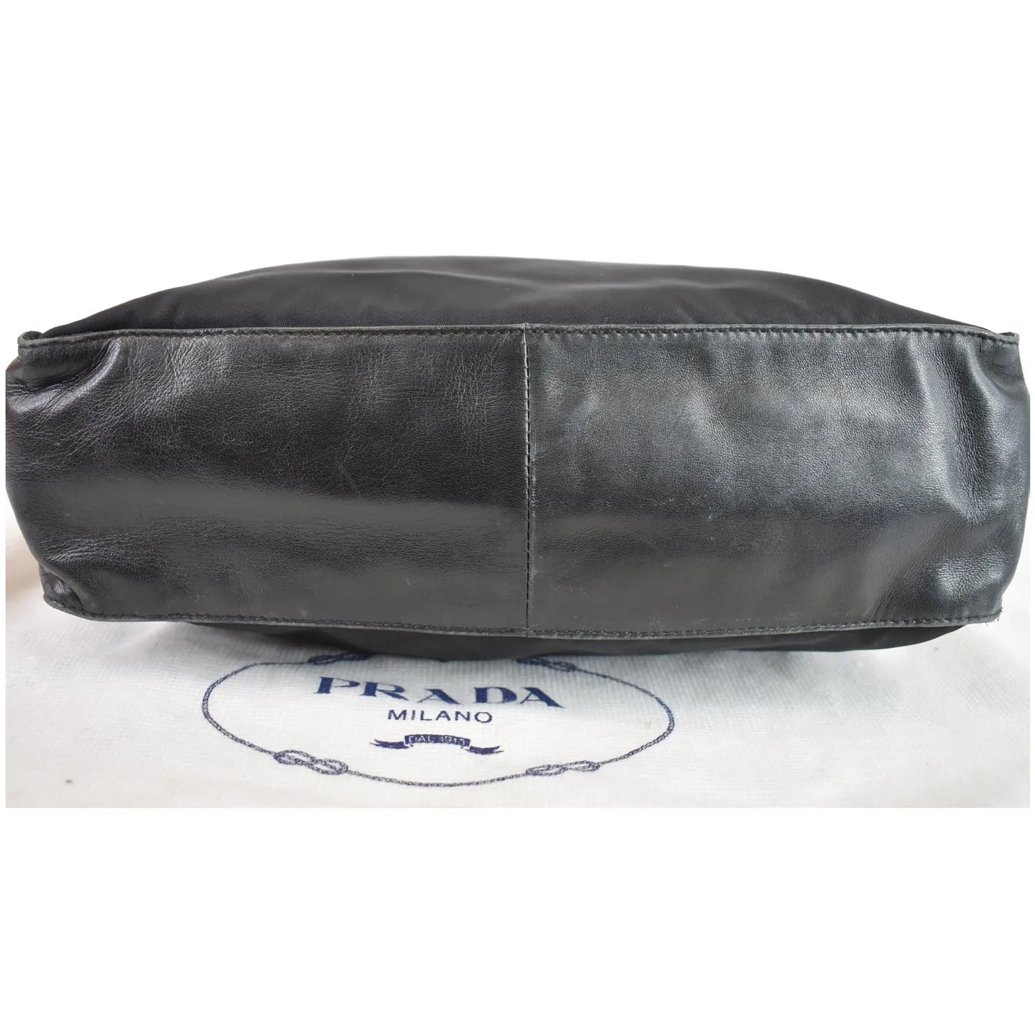 PRADA Nylon Leather Strap Shoulder Bag Black