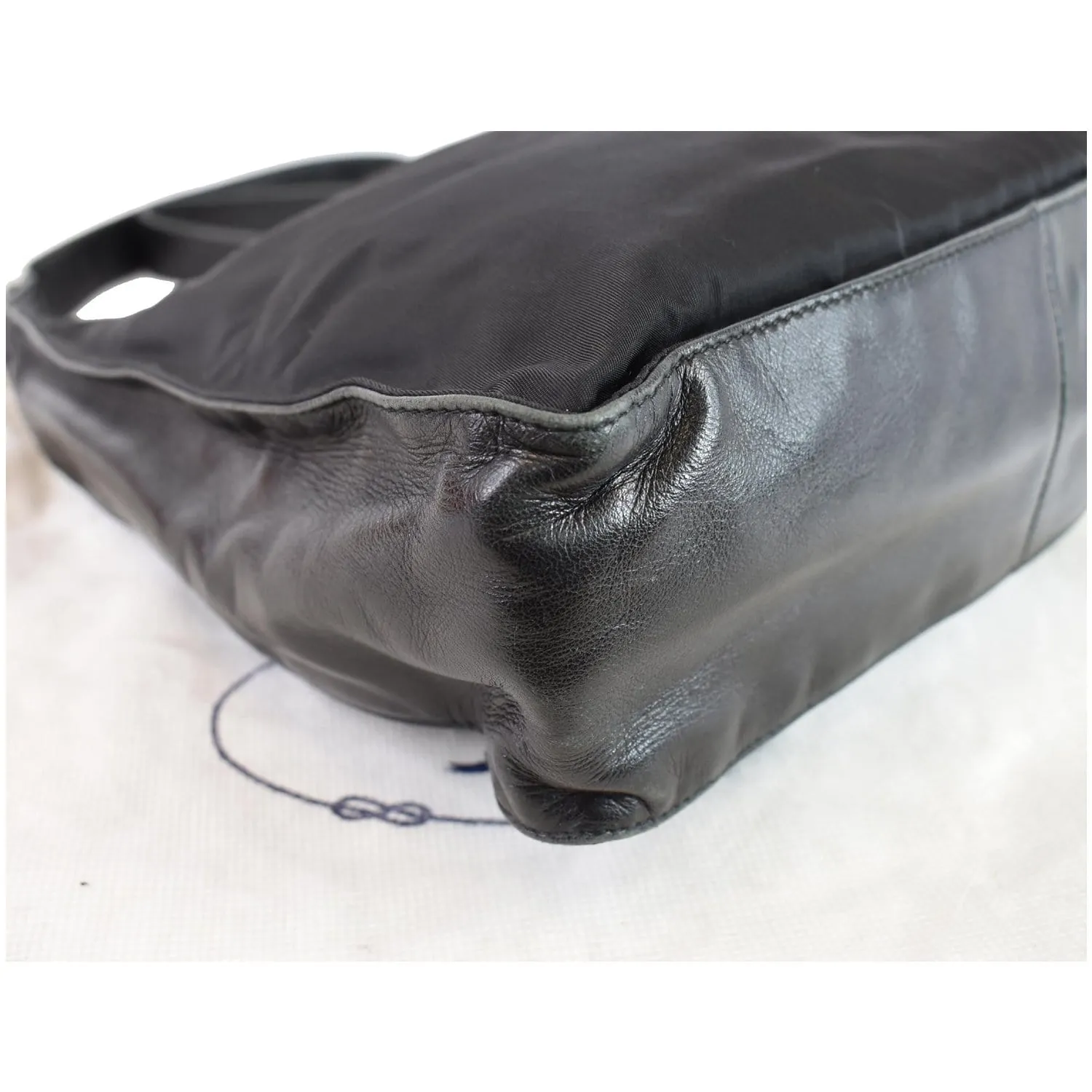PRADA Nylon Leather Strap Shoulder Bag Black