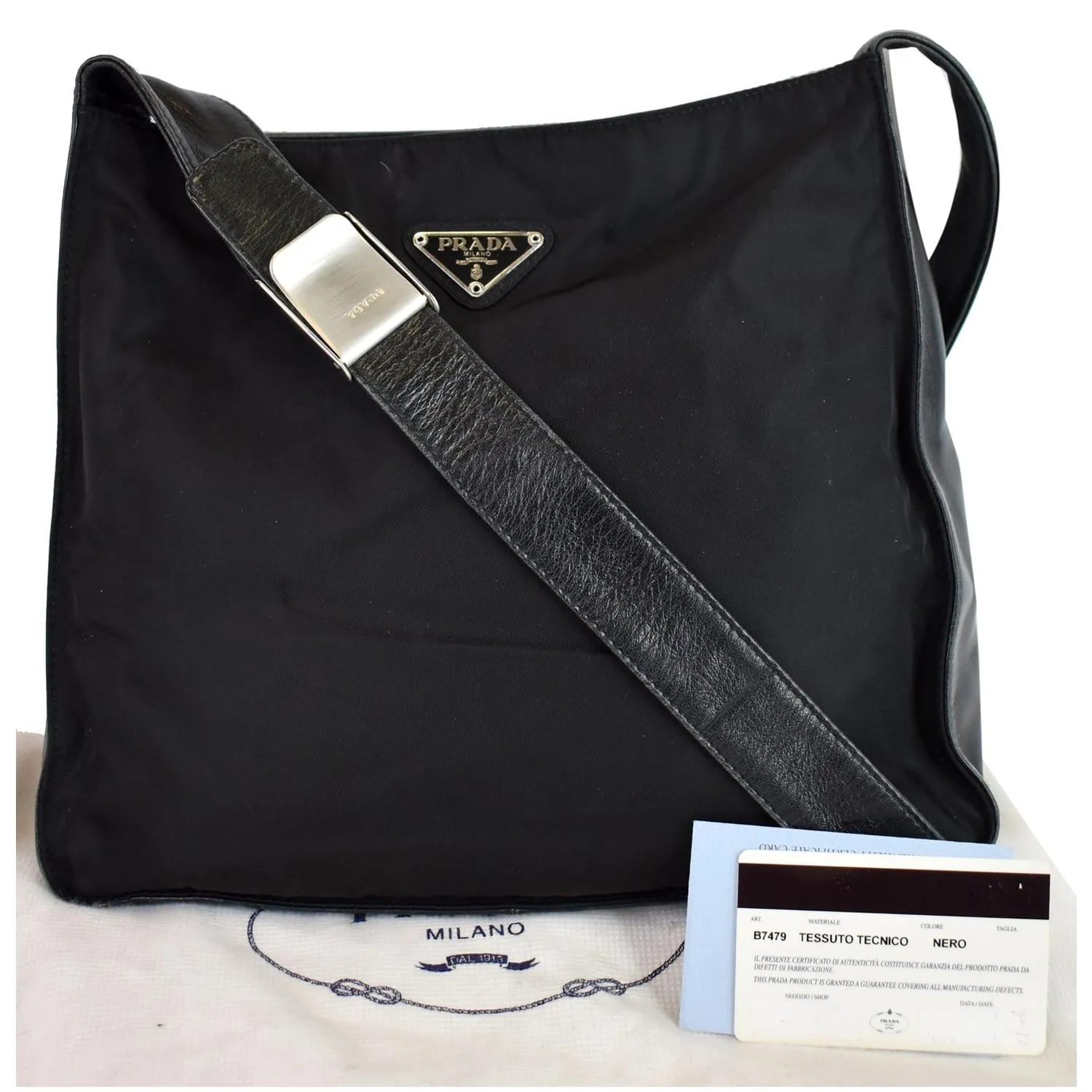 PRADA Nylon Leather Strap Shoulder Bag Black