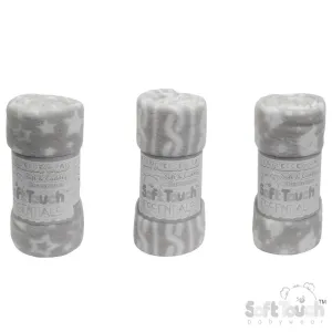 PRINTED GREY BABY FLEECE WRAP (PK12) FBP10-G