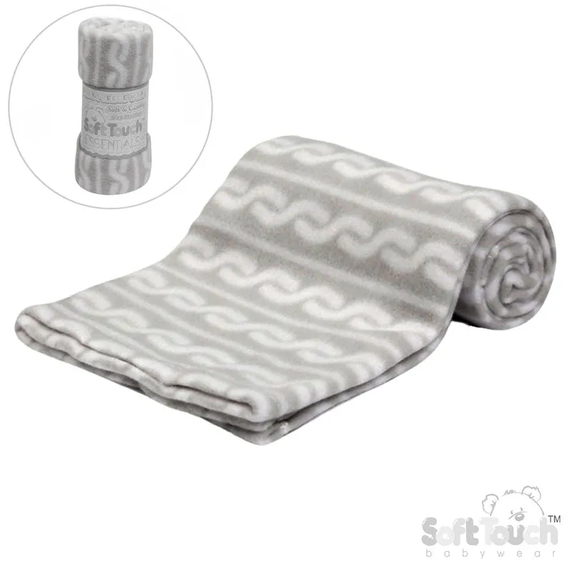 PRINTED GREY BABY FLEECE WRAP (PK12) FBP10-G