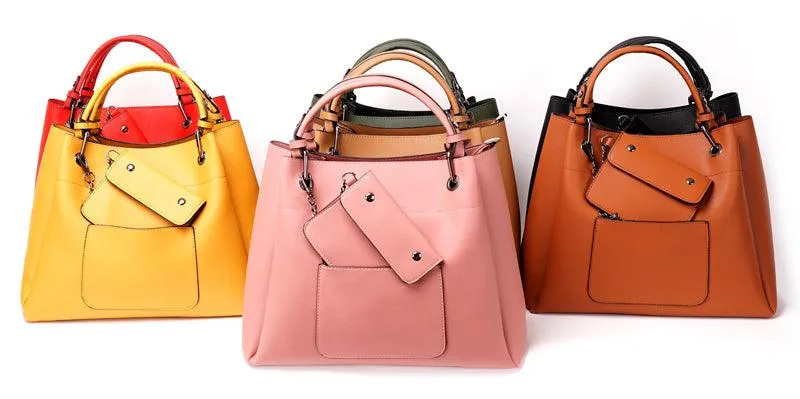 Prolific Colourful  3 in 1 Genuine Leather Women Yellow Handbags