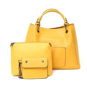 Prolific Colourful  3 in 1 Genuine Leather Women Yellow Handbags