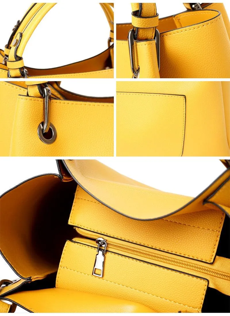 Prolific Colourful  3 in 1 Genuine Leather Women Yellow Handbags