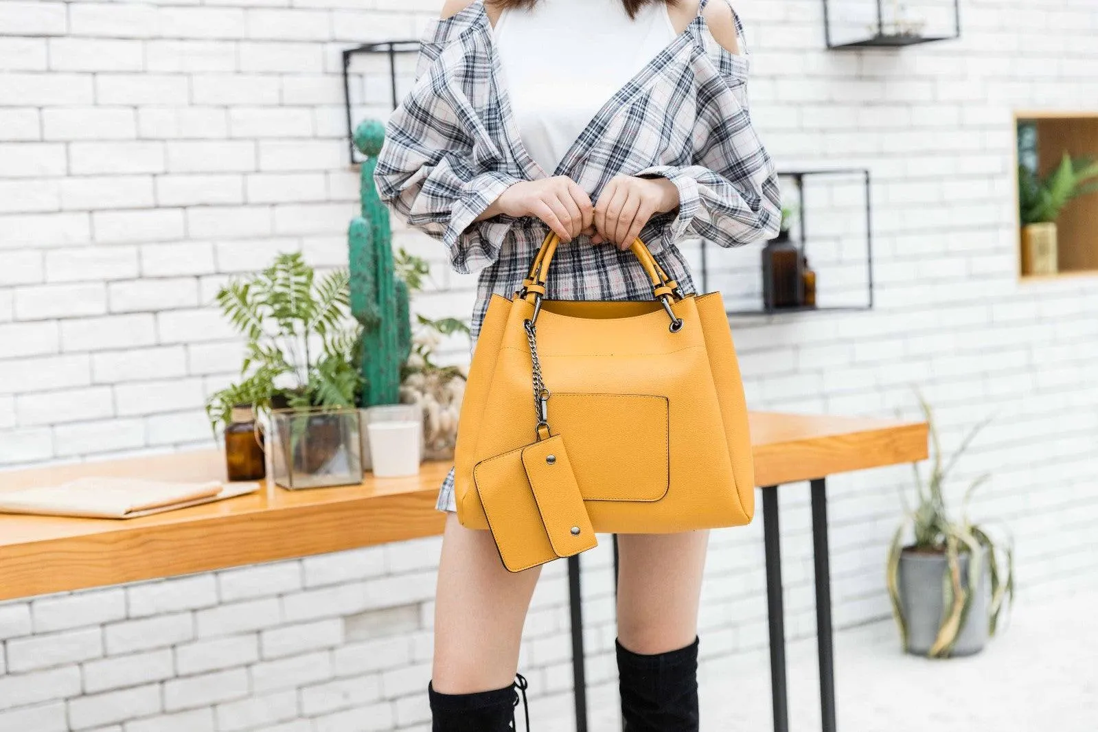 Prolific Colourful  3 in 1 Genuine Leather Women Yellow Handbags