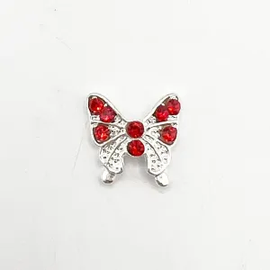 Queen - Nail Charms 10pc - #149 Silver Butterflies w/ Red Stones