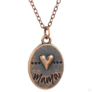 "They Call Me Mama" Dainty Copper Chain That Says "MAMA" With A Heart Accent Necklace Set
