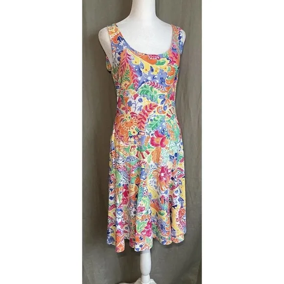 Ralph Lauren Dress Petite Small PS Paisley Multicolor Stretch Washable Orange