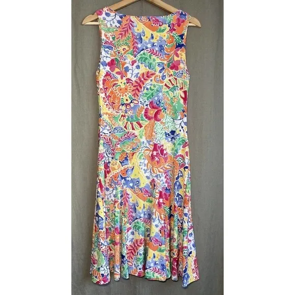 Ralph Lauren Dress Petite Small PS Paisley Multicolor Stretch Washable Orange
