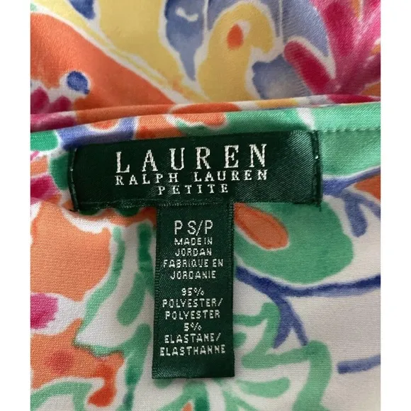 Ralph Lauren Dress Petite Small PS Paisley Multicolor Stretch Washable Orange