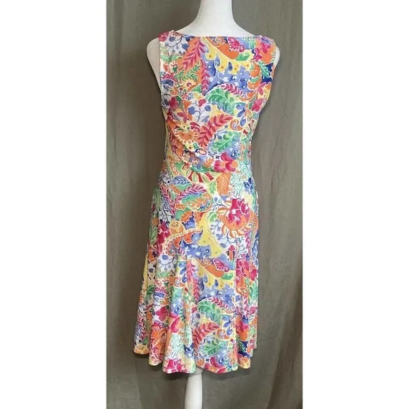 Ralph Lauren Dress Petite Small PS Paisley Multicolor Stretch Washable Orange