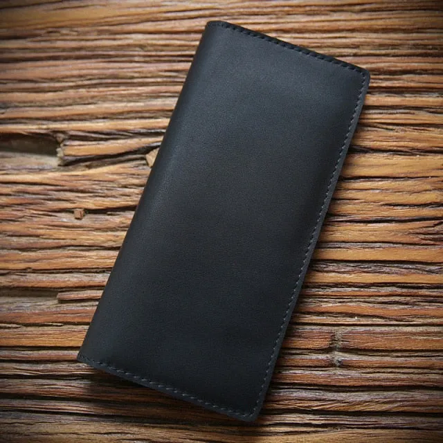 Realaiot Genuine Leather Men Wallet Crazy Horse Cowhide Vintage Handmade Long Slim Thin Men's Purse Card Holder Carteira For Male