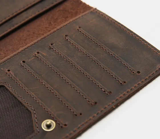 Realaiot Genuine Leather Men Wallet Crazy Horse Cowhide Vintage Handmade Long Slim Thin Men's Purse Card Holder Carteira For Male