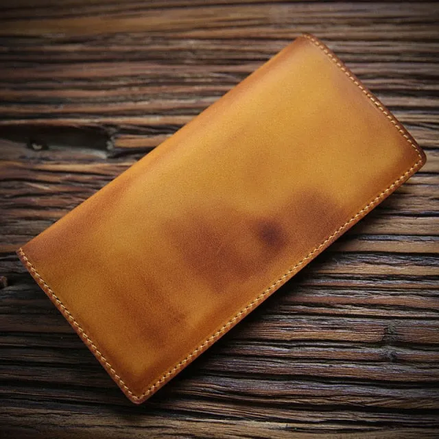 Realaiot Genuine Leather Men Wallet Crazy Horse Cowhide Vintage Handmade Long Slim Thin Men's Purse Card Holder Carteira For Male