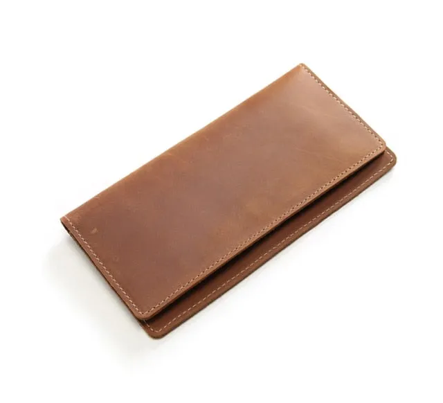 Realaiot Genuine Leather Men Wallet Crazy Horse Cowhide Vintage Handmade Long Slim Thin Men's Purse Card Holder Carteira For Male