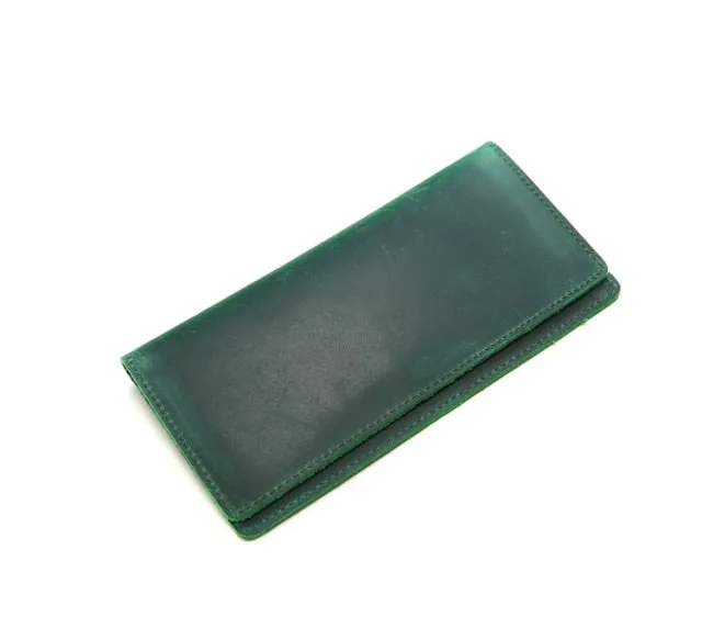 Realaiot Genuine Leather Men Wallet Crazy Horse Cowhide Vintage Handmade Long Slim Thin Men's Purse Card Holder Carteira For Male