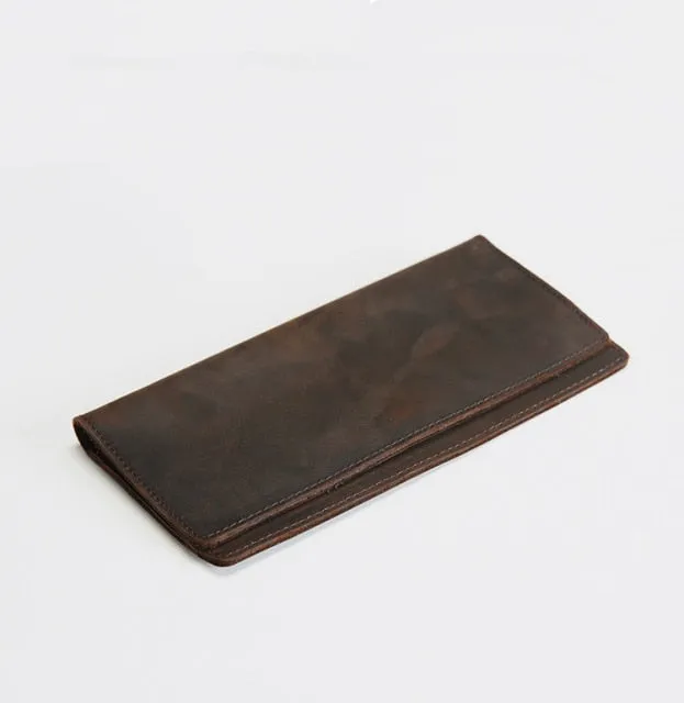 Realaiot Genuine Leather Men Wallet Crazy Horse Cowhide Vintage Handmade Long Slim Thin Men's Purse Card Holder Carteira For Male