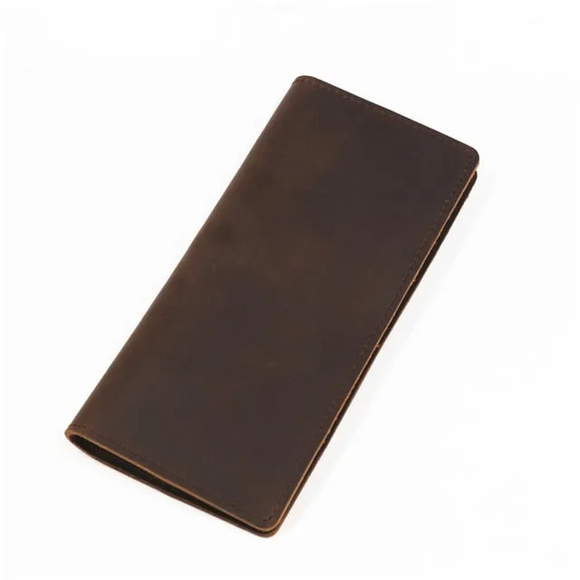 Realaiot Genuine Leather Men Wallet Crazy Horse Cowhide Vintage Handmade Long Slim Thin Men's Purse Card Holder Carteira For Male