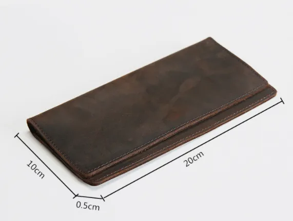 Realaiot Genuine Leather Men Wallet Crazy Horse Cowhide Vintage Handmade Long Slim Thin Men's Purse Card Holder Carteira For Male