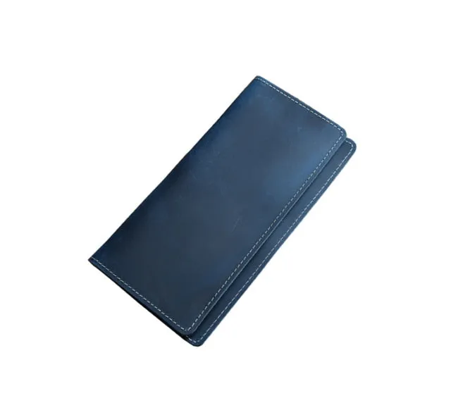Realaiot Genuine Leather Men Wallet Crazy Horse Cowhide Vintage Handmade Long Slim Thin Men's Purse Card Holder Carteira For Male