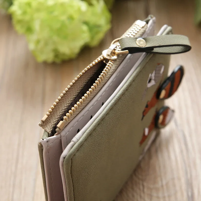 Realaiot High quality Women's Wallet Lovely Cartoon Animals Short Leather Female Small Coin Purse Hasp Zipper Purse Card Holder For Girls