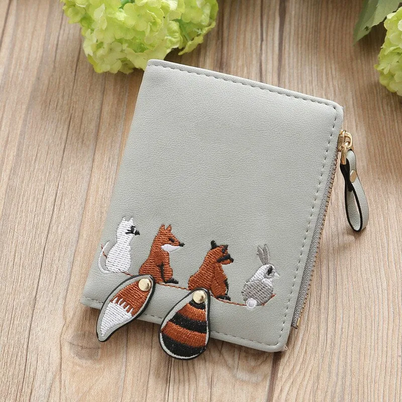 Realaiot High quality Women's Wallet Lovely Cartoon Animals Short Leather Female Small Coin Purse Hasp Zipper Purse Card Holder For Girls