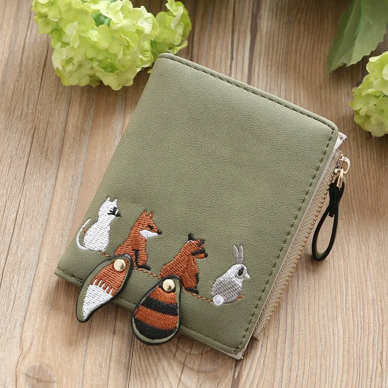 Realaiot High quality Women's Wallet Lovely Cartoon Animals Short Leather Female Small Coin Purse Hasp Zipper Purse Card Holder For Girls