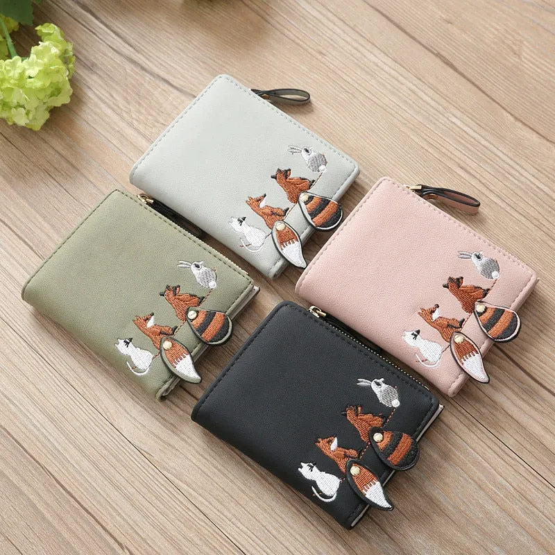 Realaiot High quality Women's Wallet Lovely Cartoon Animals Short Leather Female Small Coin Purse Hasp Zipper Purse Card Holder For Girls