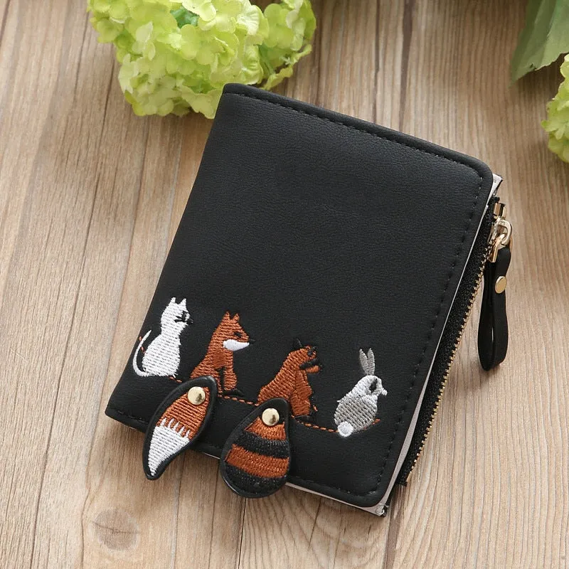 Realaiot High quality Women's Wallet Lovely Cartoon Animals Short Leather Female Small Coin Purse Hasp Zipper Purse Card Holder For Girls