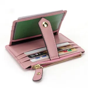 Realaiot Women Leather Slim Card Holder Wallet Men Mini Wallets Zipper Card Money Holders Vintage Short Wallet Female Thin Small Purse