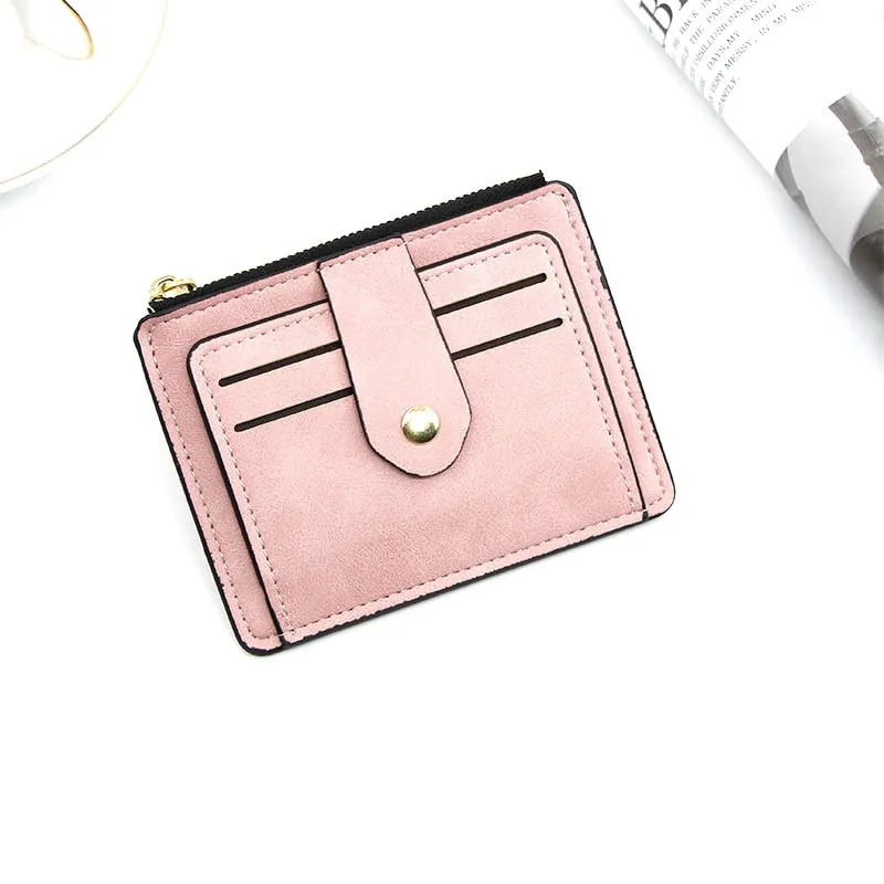 Realaiot Women Leather Slim Card Holder Wallet Men Mini Wallets Zipper Card Money Holders Vintage Short Wallet Female Thin Small Purse