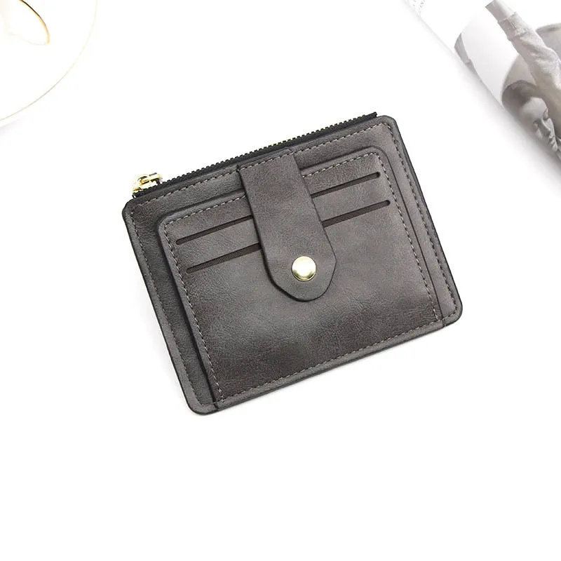 Realaiot Women Leather Slim Card Holder Wallet Men Mini Wallets Zipper Card Money Holders Vintage Short Wallet Female Thin Small Purse