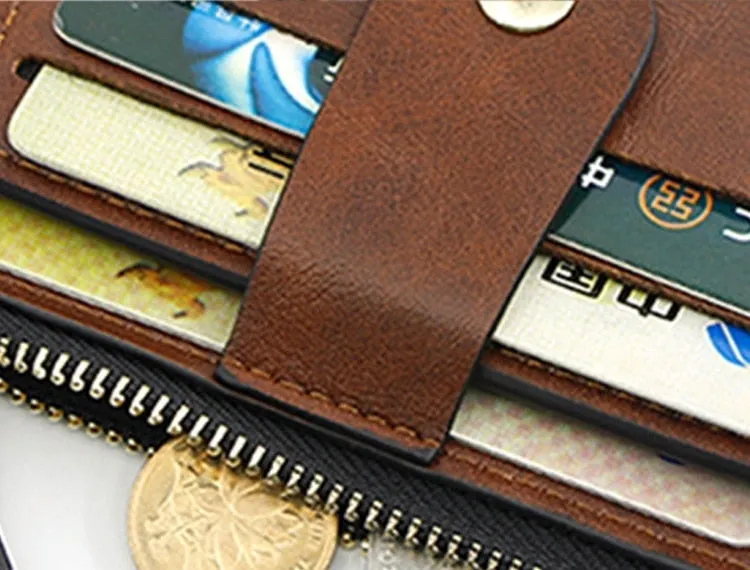 Realaiot Women Leather Slim Card Holder Wallet Men Mini Wallets Zipper Card Money Holders Vintage Short Wallet Female Thin Small Purse