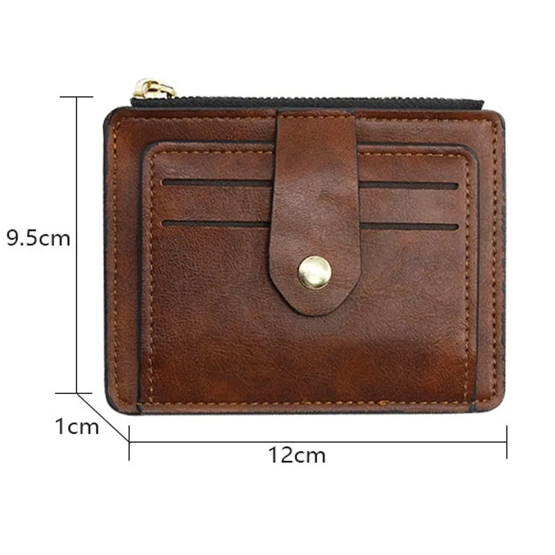 Realaiot Women Leather Slim Card Holder Wallet Men Mini Wallets Zipper Card Money Holders Vintage Short Wallet Female Thin Small Purse