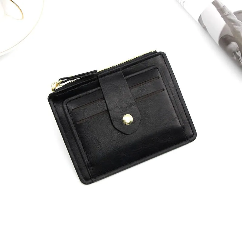 Realaiot Women Leather Slim Card Holder Wallet Men Mini Wallets Zipper Card Money Holders Vintage Short Wallet Female Thin Small Purse